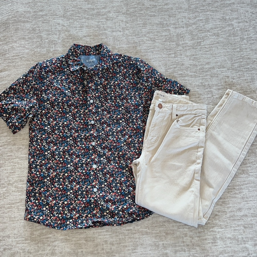 Boys straight leg jeans and button up shirt bundle, size 12